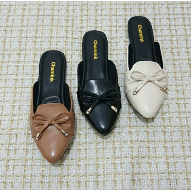 Chamink - flat shoes Mules wanita sol karet