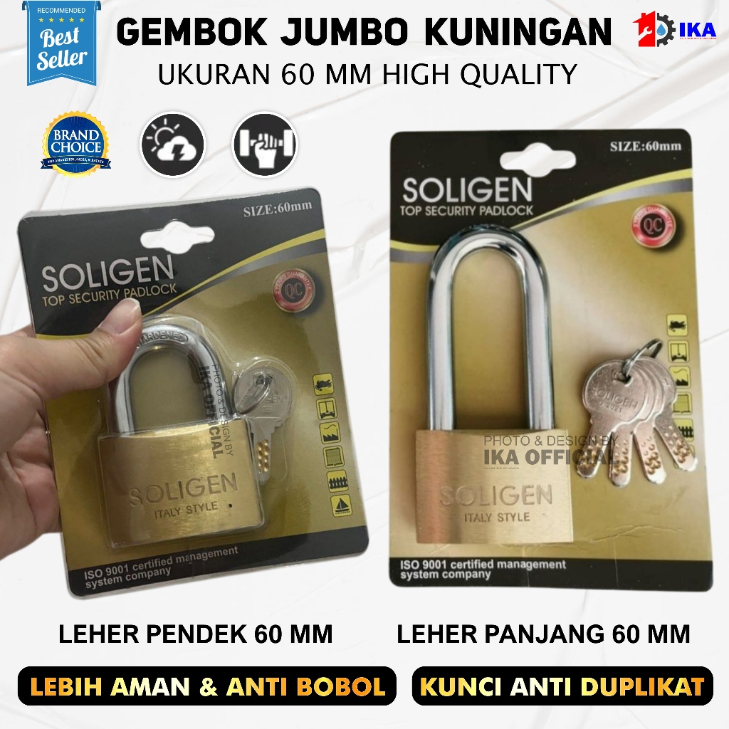 Gembok Pagar Kunci Komputer Soligen Kuningan Asli 60mm Panjang Pendek GEMBOK SOLIGEN /GEMBOK