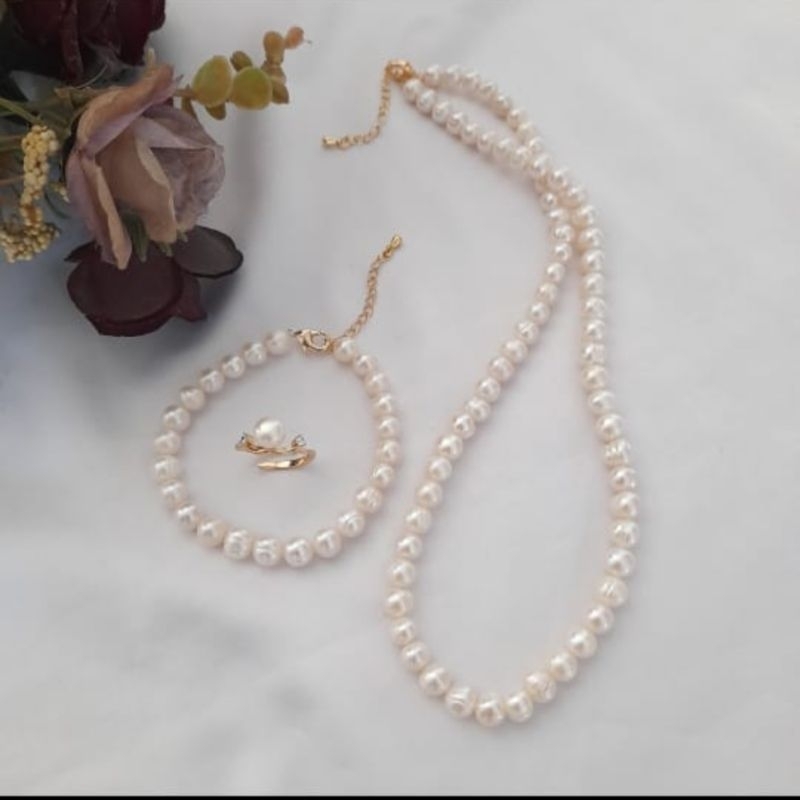 SET 3IN1 MUTIARA AIR TAWAR  ASLI LOMBOK BERSERTIFIKAT