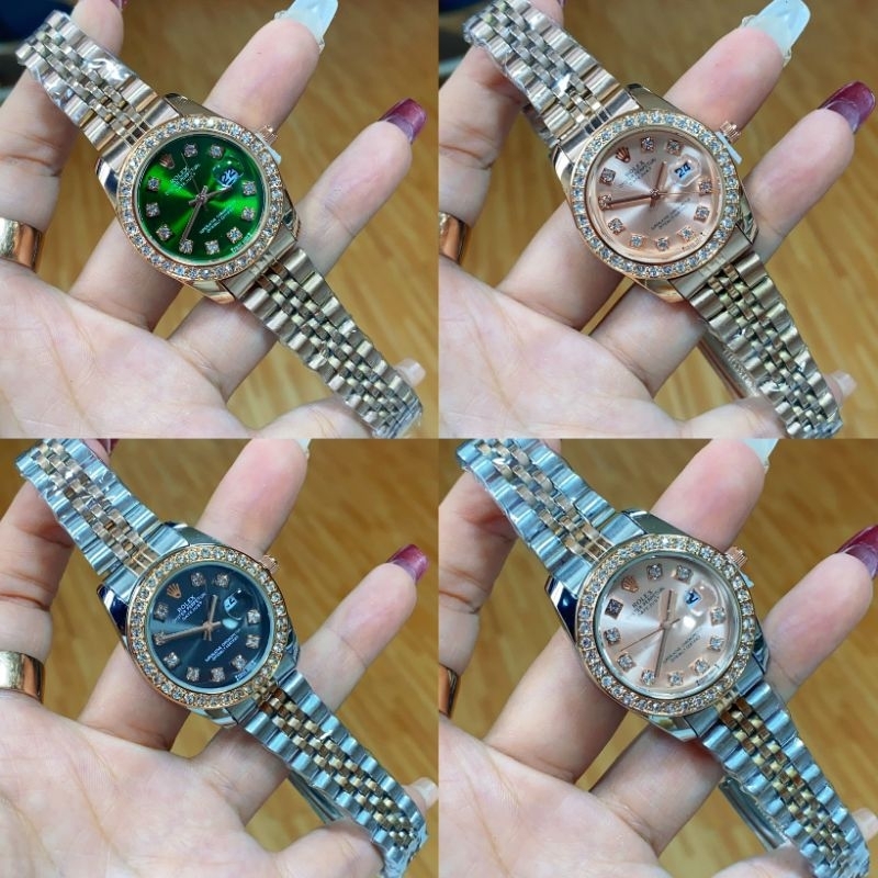jam tangan wanita rlx permata kecil box+batrei bisa Cod