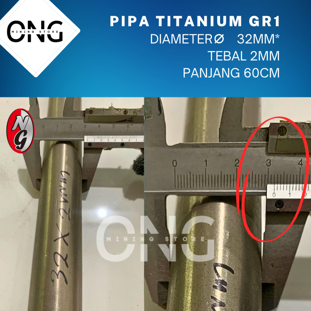 Titanium Pipa OD 32 mm x Tebal 2 mm x Panjang 60 cm ORI GRADE 1