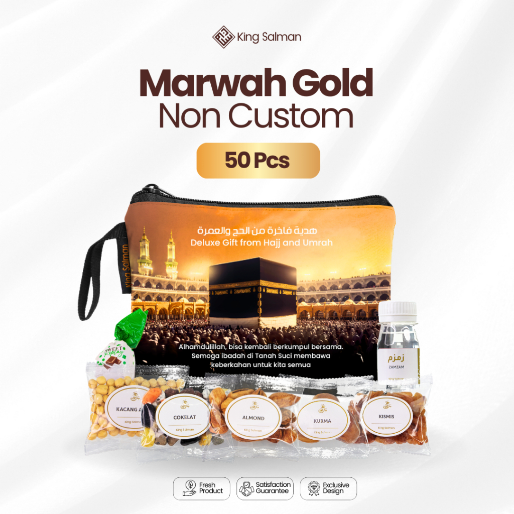 

Oleh Oleh Umroh & Haji Premium - King Salman Gift | MARWAH GOLD Paket 50 PCS Pouch Non Custom