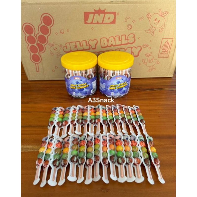 

Permen lunak sate jelly balls mix gummy rasa buah buahan 1 toples isi 30 pcs.