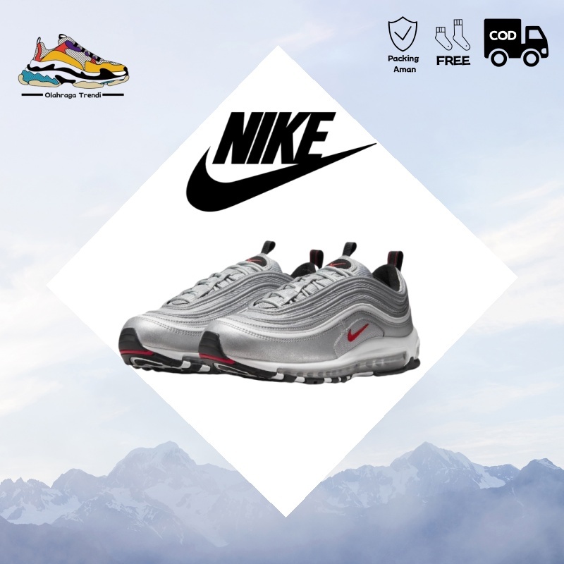 Sepatu lari Nike Air Max 97 low-top, terbuat dari kain sintetis dan kulit, menyerap guncangan dan ti
