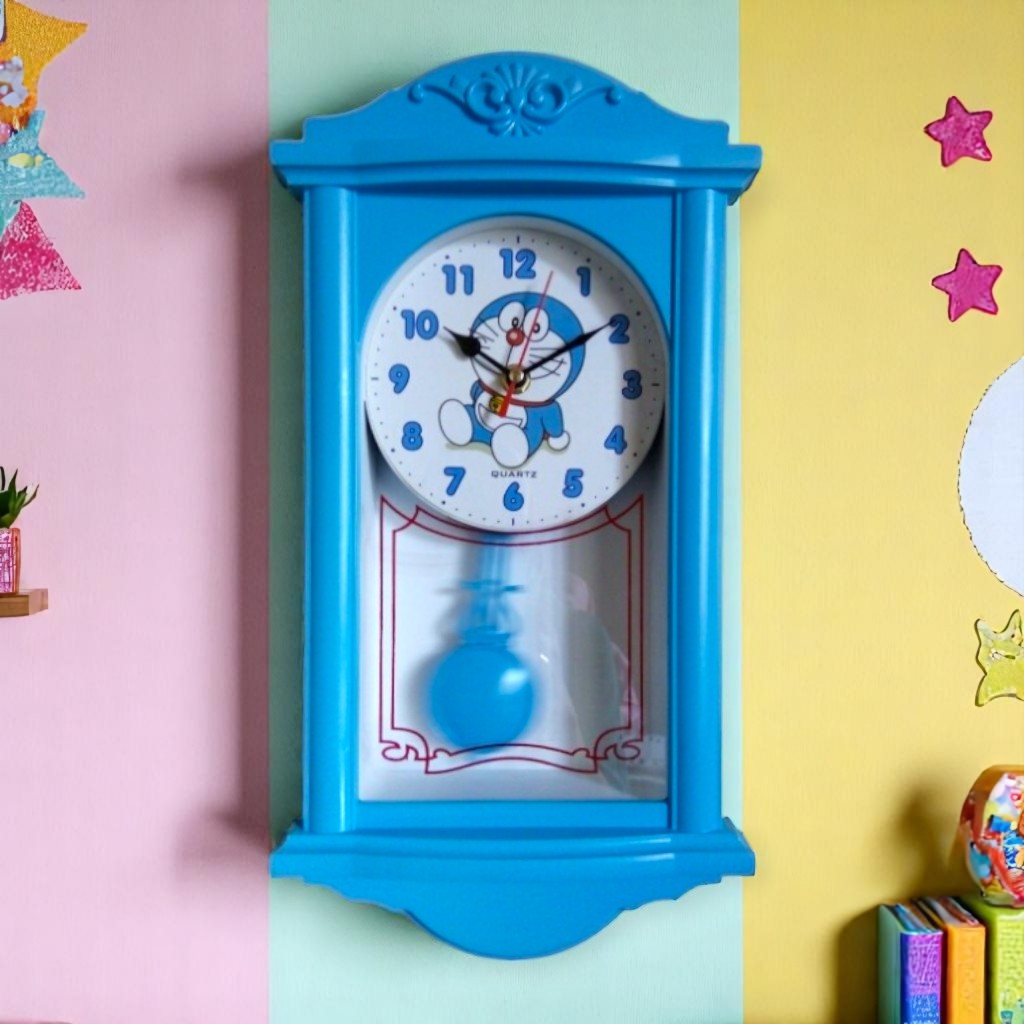 ESA Jam Dinding Bandul Karakter Hello Kitty Minion Doraemon FREE BATERAI