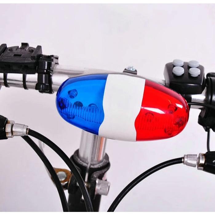 Lampu Sepeda Gunung Depan & Belakang Set Klakson Elektronik 4 Sound Dengan Led Sirine Polisi 6 Led