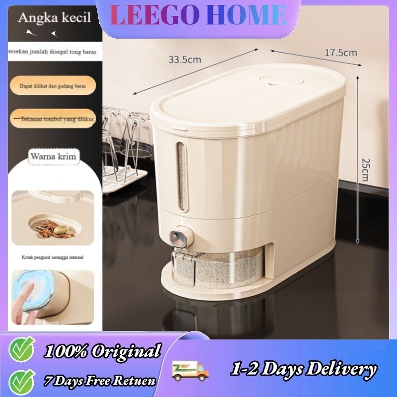 LEEG0 5/10KG/20kg Dispenser Beras Wadah Beras Tempat Penyimpanan Beras Anti Kutu Anti Debu Wadah ber