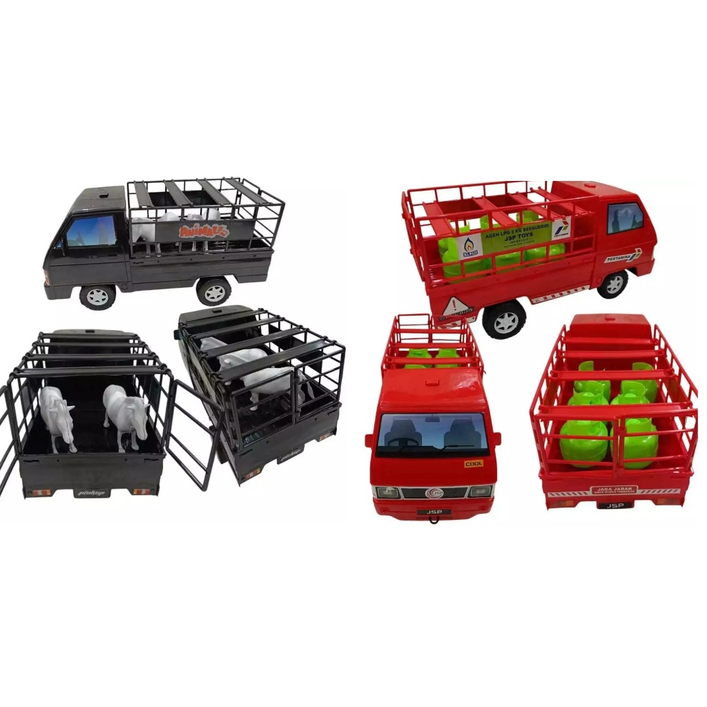 Mainan Anak Mobil Pick Up L300 Pertamina Pengangkut Lpg Miniatur Tabung Gas 3 Kg Angkut Binatang Ani