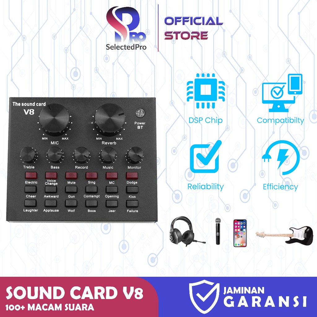 SelectedPro Soundcard V8 Mixer Audio USB Bluetooth Live Streaming & Karaoke Multifungsi MIXERV8