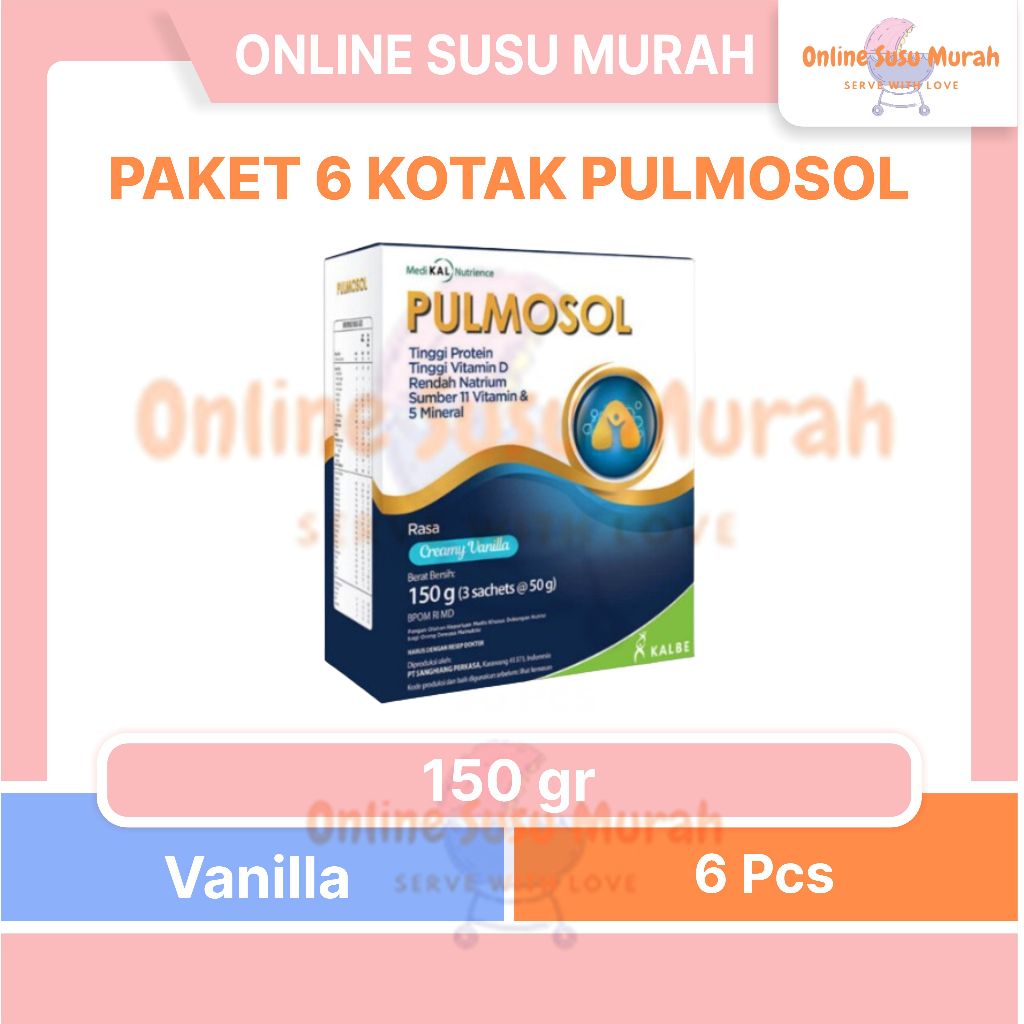 

PULMOSOL PAKET 6 KOTAK VANILA 150 GR EXP DES 2025 SUSU DEWASA 150GR SSKD