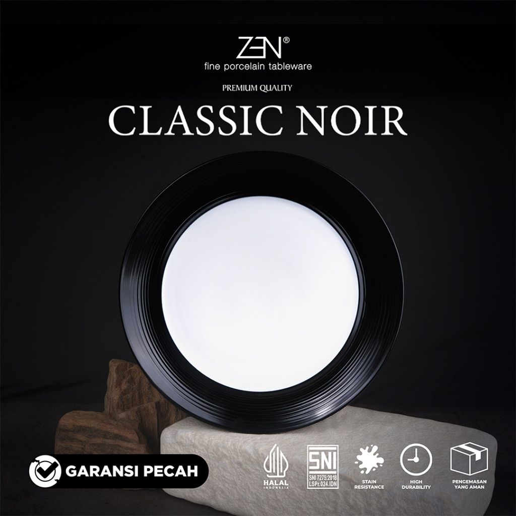 ZEN Piring Makan Keramik Stoneware Classic Noir Piring Saji Hitam Estetik Diameter 28cm