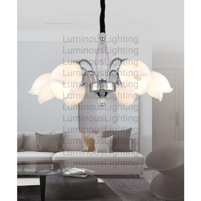 SL8597-6 LAMPU GANTUNG HIAS BUNGA KACA MINIMALIS MODERN RUANG TAMU MEJA MAKAN RESTORAN DEKORASI PUTI