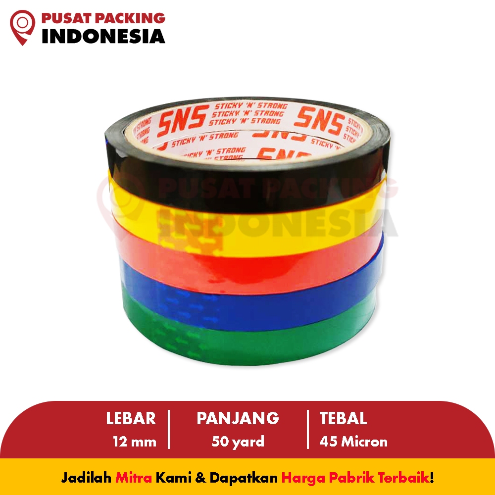 

Isolasi Warna Warni 50 Yard x 12 Mm x 45 Mic Sticky N Strong (SNS) PUSAT PACKING INDONESIA