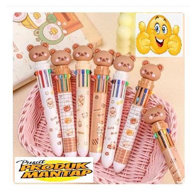 

Pulpen 10 Warna Beruang / Pena Kepala Beruang / Beruang 10 Colors Pen