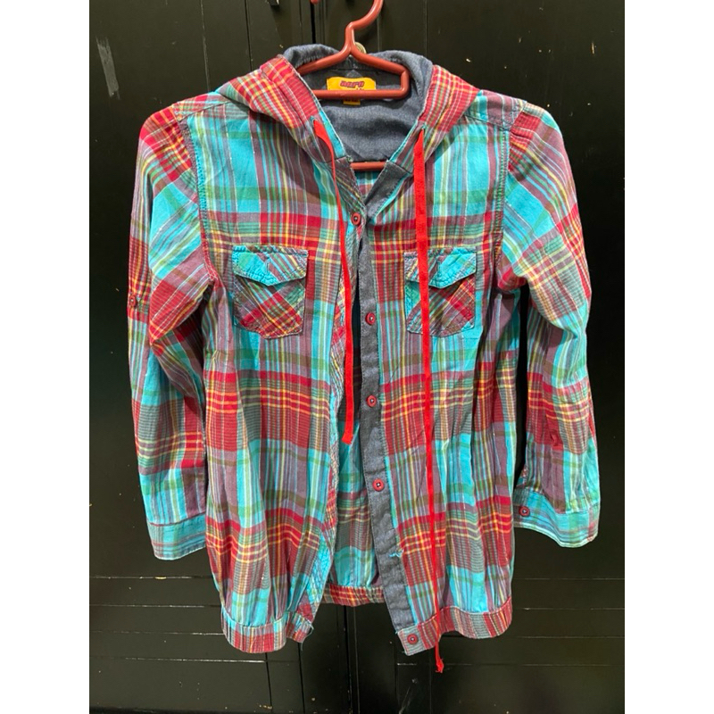 baju atasan kemeja hoodie kotak biru anak perempuan