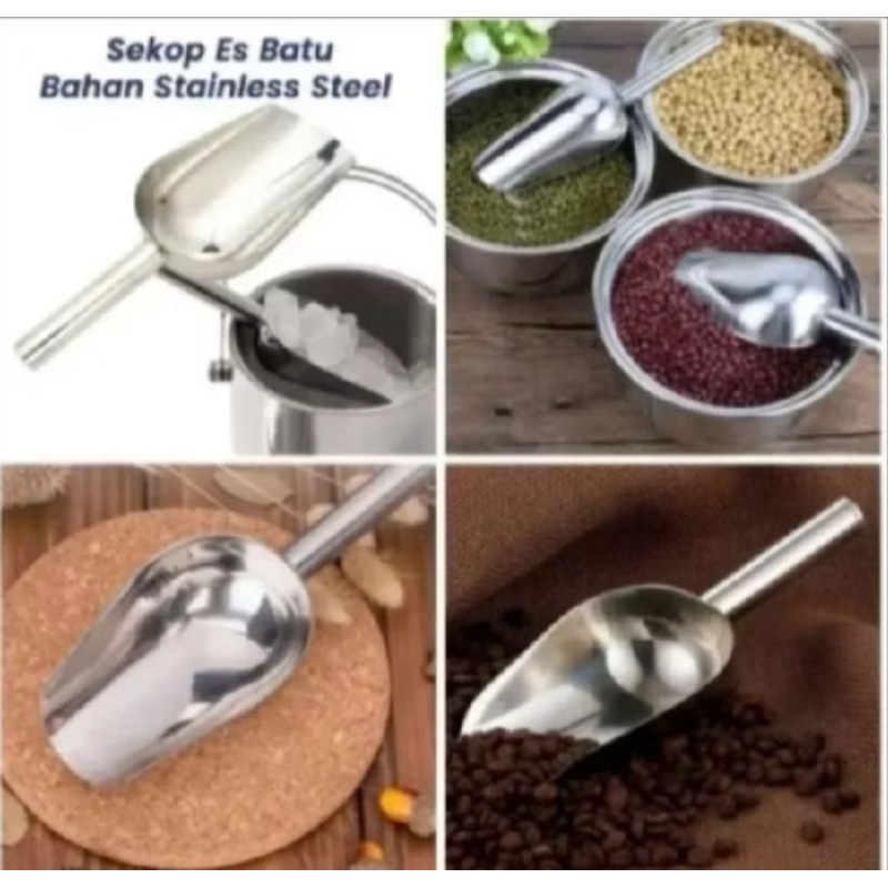 sekop es batu,gula,tepung,kopi,beras,bahan stainless ukuran besar /sekop serbaguna