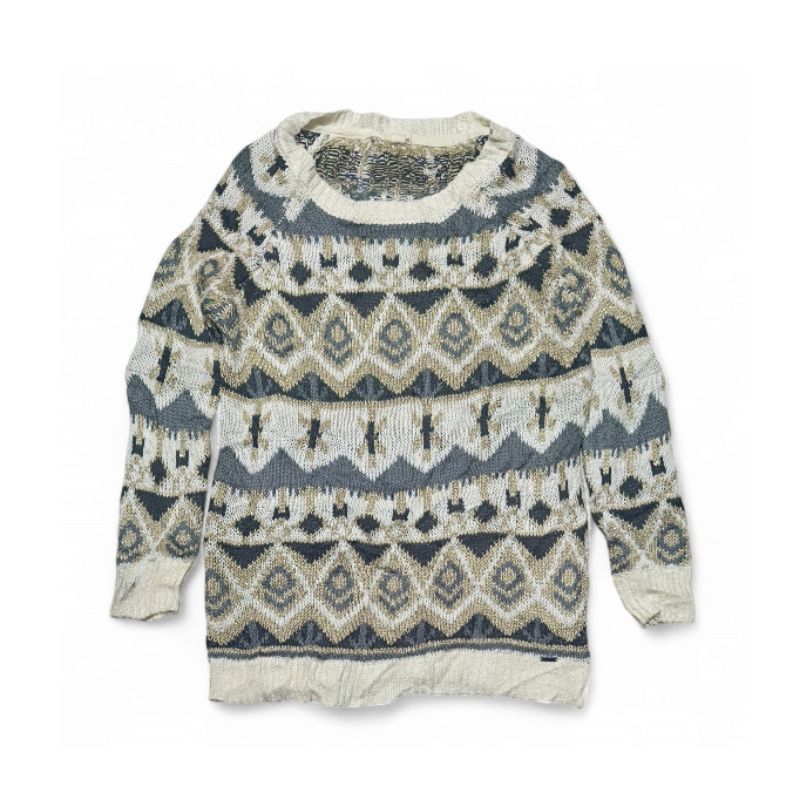 Vintage 90s GARAGE Women's Wanita Ethnic Etnik Aztec Navajo Striped Blink Pattern Knit Rajut Acrylic