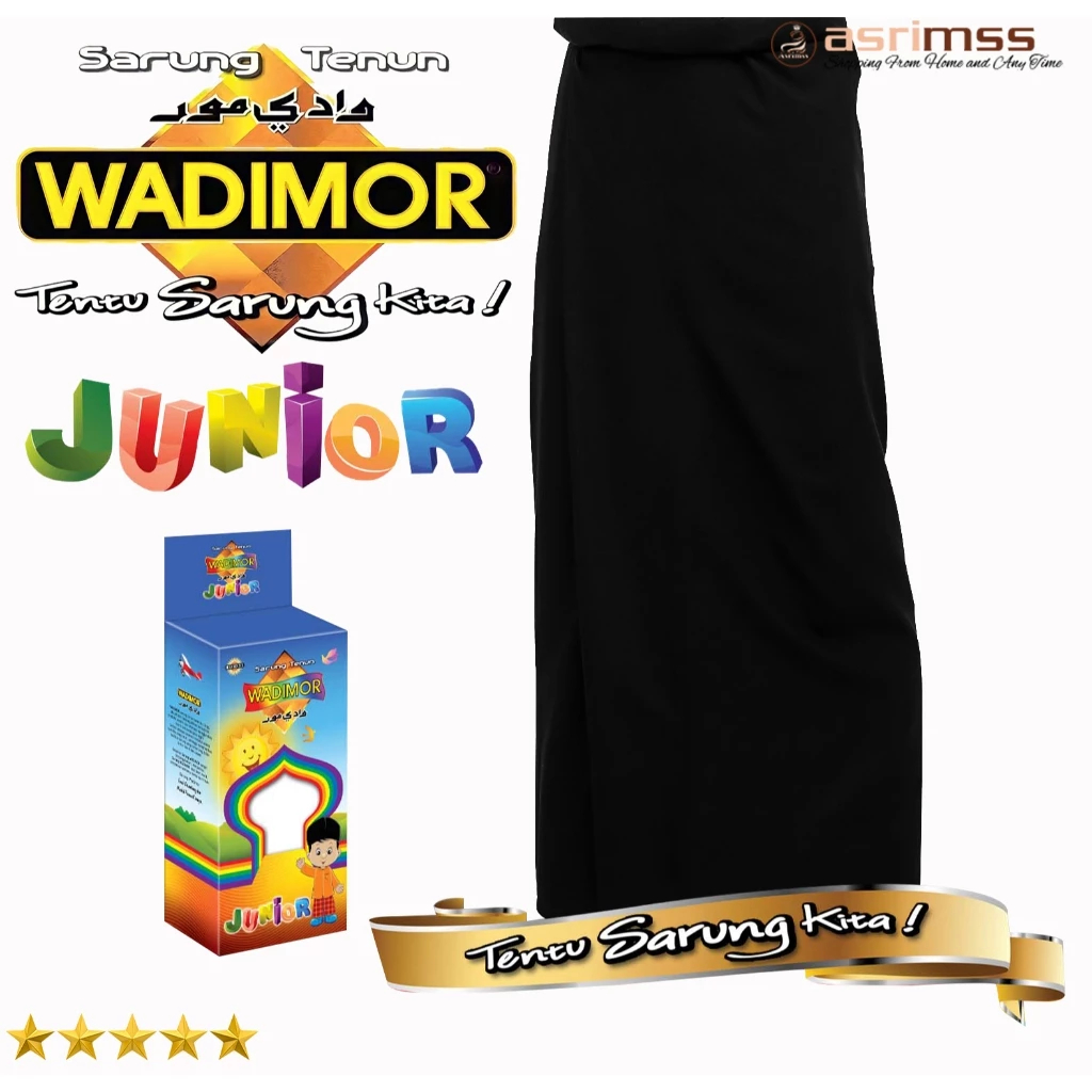 Sarung Anak Tanggung Wadimor Junior Motif Hitam Polos Produk Original / Sarung Wadimor Anak