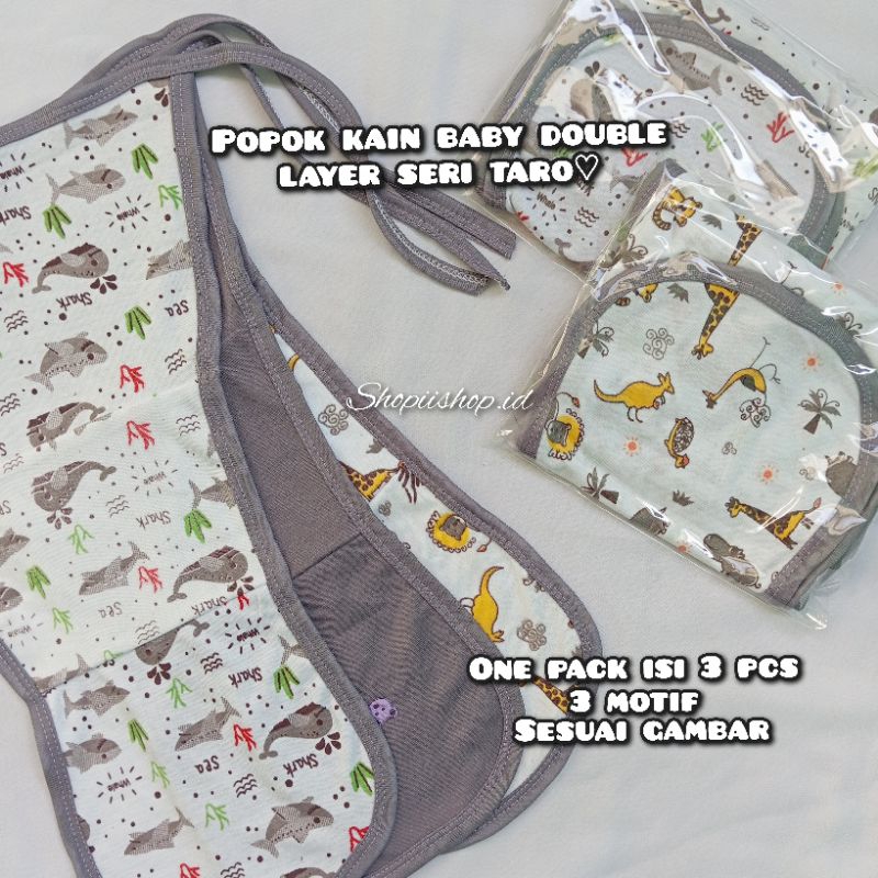 (ERENSYBABY) 3 PCS POPOK KAIN BAYI DOUBLE LAYER SERI WARNA TARO