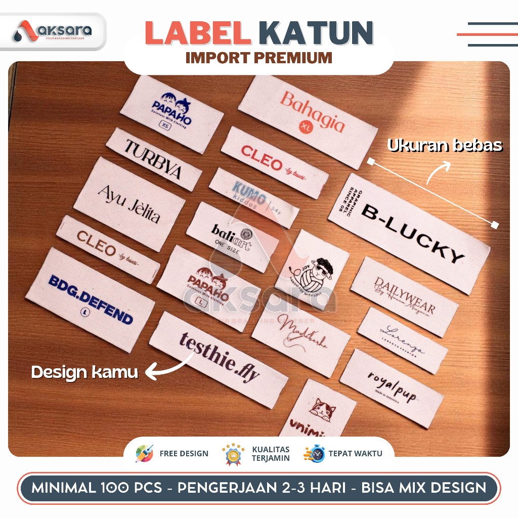 

(100 PCS) Katun Import Custom Import Label Hijab Baju Gamis Distro Kaos Dress Boneka Bantal Celana