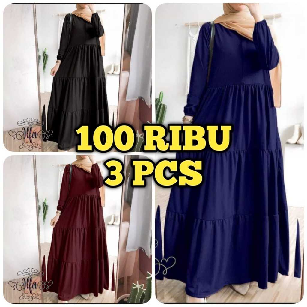 GAMIS SYAR'I BUSUI POLOS GAMIS 100 RIBU ISI 3 GAMIS SUSUN REMPEL JUMBO BUSUI FRENDLY MURAH