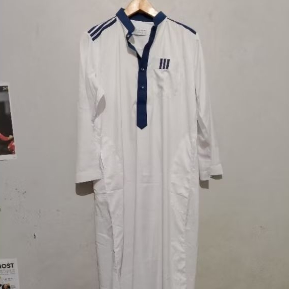 Baju Koko Amiri Putih List Blue 52 XL Second Original Preloved