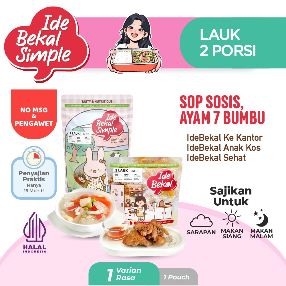 

Idebekal Simple Sup Sosis & Ayam Tujuh Bumbu / Menu Family 2 Lauk / Family Frozen Food / Flexible Catering / Instant Healthy Food / Makanan Sehat