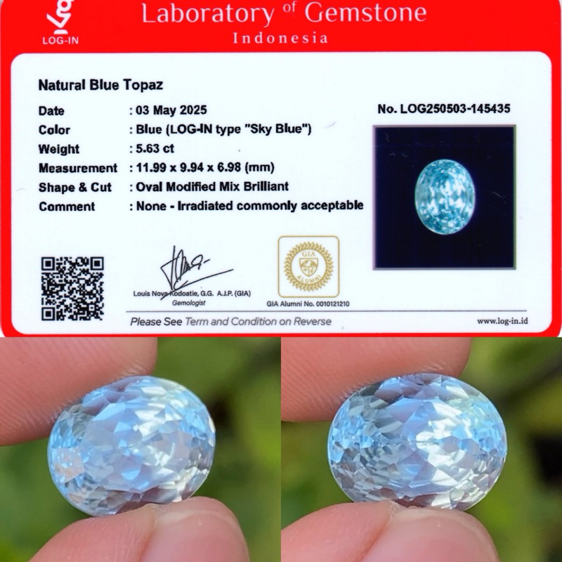 5,63 Natural Sky Blue Topaz origin Brazil est Memo LOGIN
