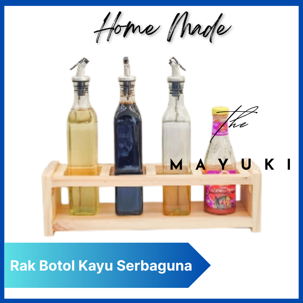 Rak Botol Kayu Serbaguna Rak Dapur Kayu Sekat Tempat Botol Minyak