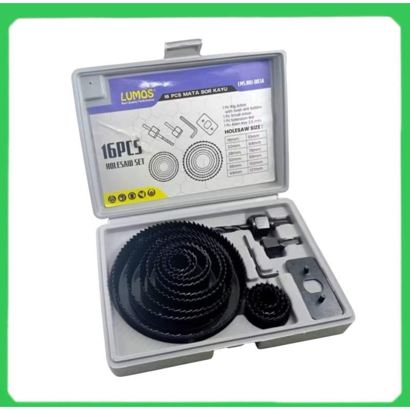 Hole saw set 16 pcs mata bor pelubang kayu pipa Hidroponik holesaw hole saw 16pcs
