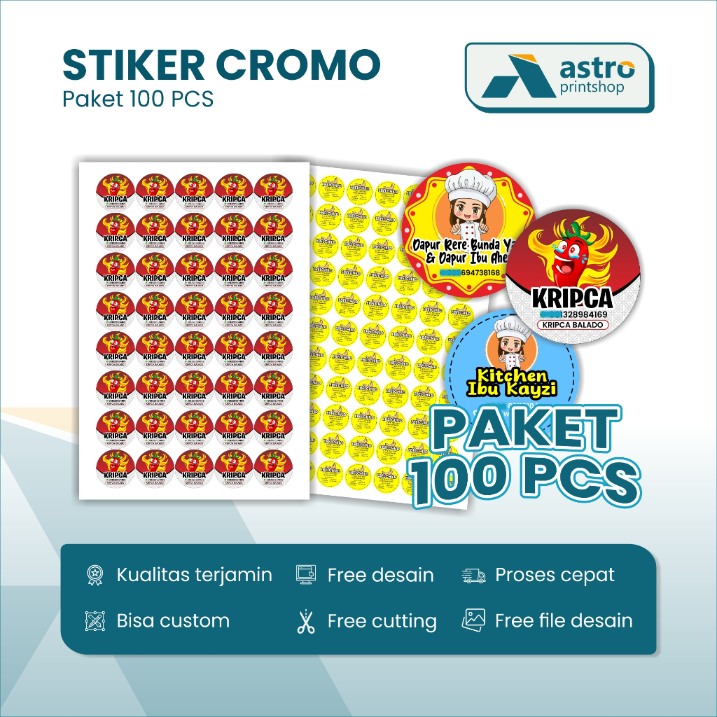 

PAKET 100 PCS - STIKER CROMO LABEL MAKANAN DAN MINUMAN CUSTOM
