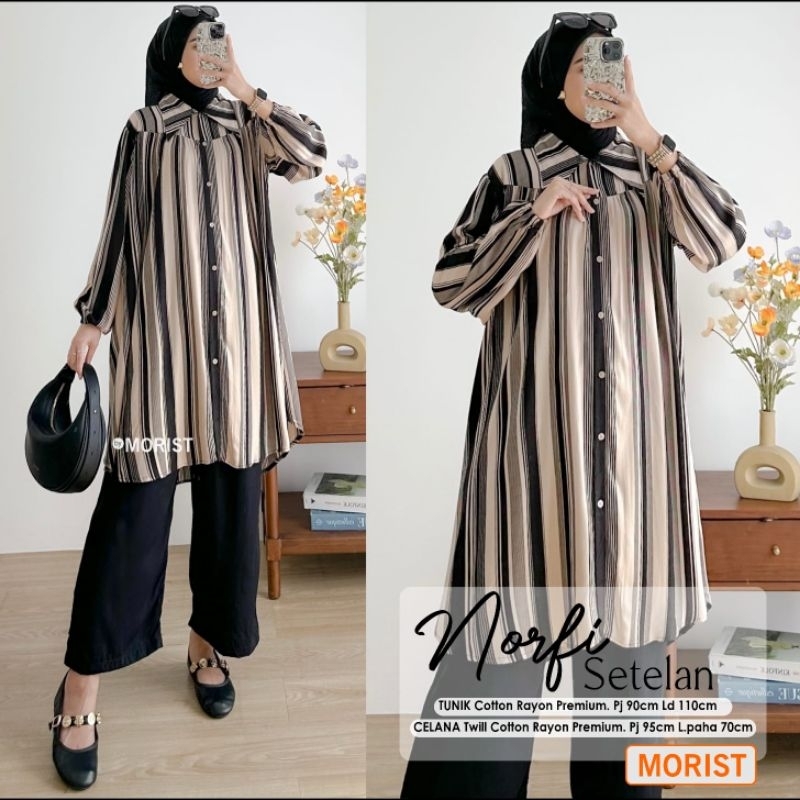 307. ELIFA absia set setelan wanita cewek atasan tunik panjang LD 110 busui kancing depan bahan rayo