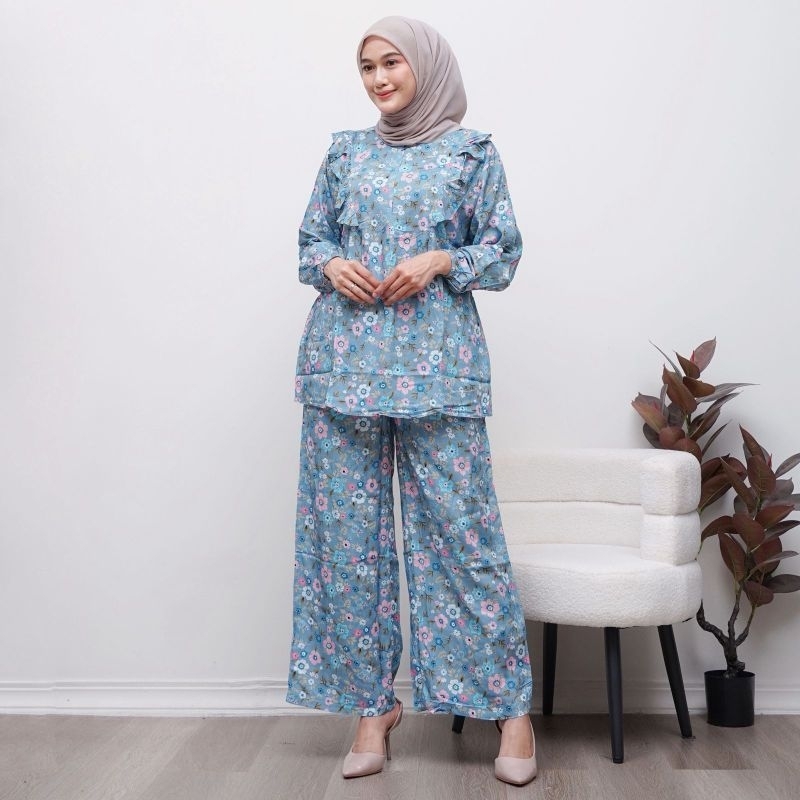 BIBI><One Set /Setelan Celana Kulot //Setelan rayon motif bunga premium