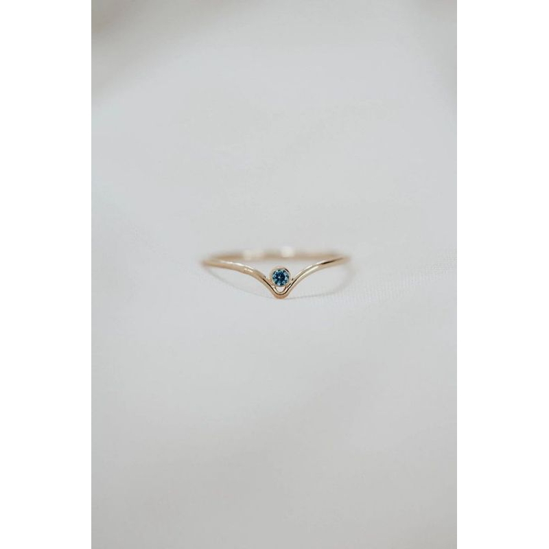 cincin emas wanita model V permata zircone biru