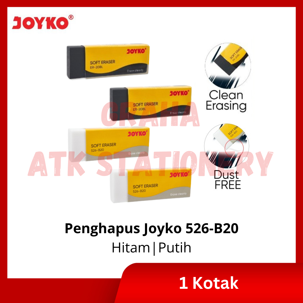 

[1 Kotak] Eraser Besar Joyko Hitam, Putih / Stip / Penghapus Pensil Joyko ER-526B20 / ER-20BL
