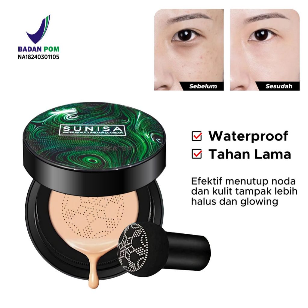 BPOM Sunisa Cushion Waterproof BB Cream Foundation Bedak Padat Tahan Lama