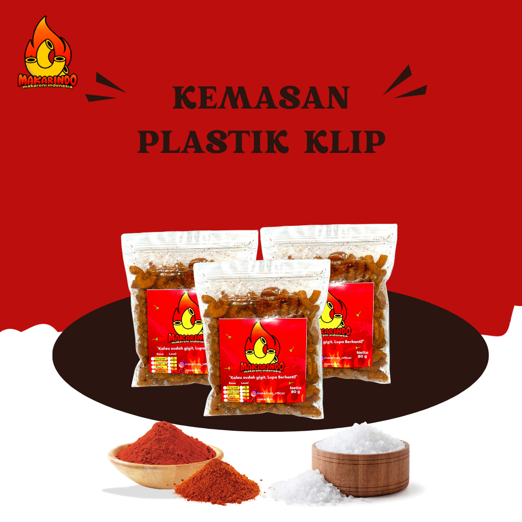 

Makaroni Kering Pedas - Kemasan Bungkus Plastik Clip 80gr