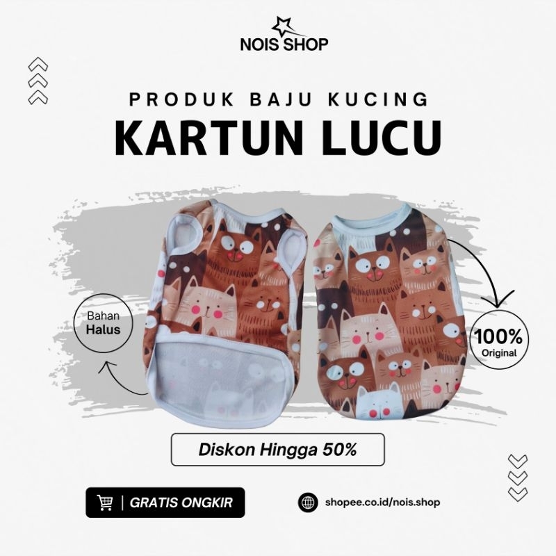 Baju Kucing Lucu Kartun Lucu Motif Kucing Bagus Untuk Jantan Atau Betina