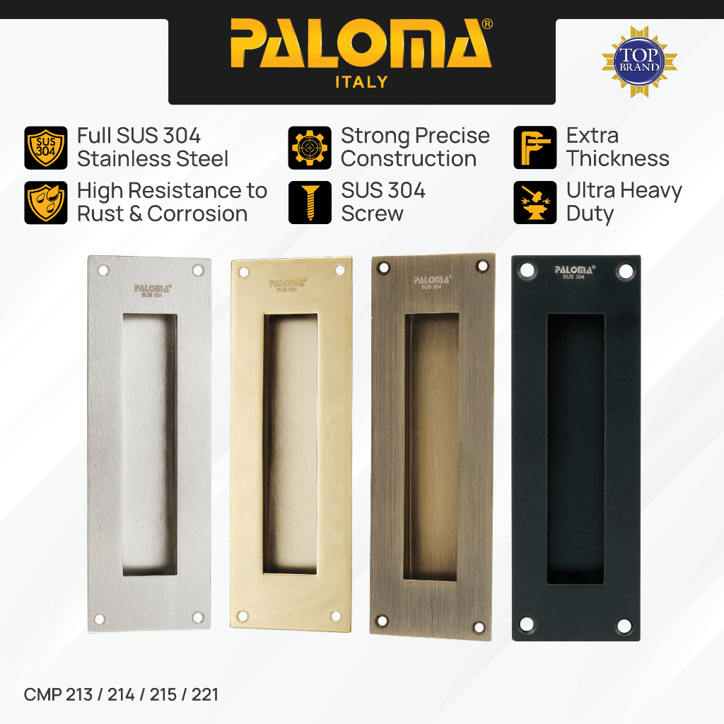 PALOMA Gagang Pintu Door Handle Sliding Comen Flush Tanam Geser Square Kotak 15 cm Stainless Steel S