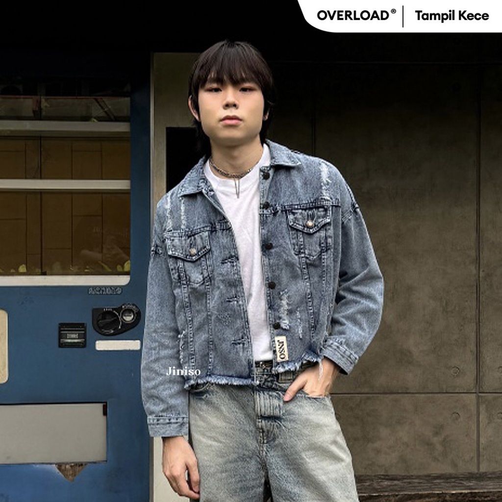 JINISO - Denim Pria Ripped Jaket Jeans Oversize Vintage Blue Acid