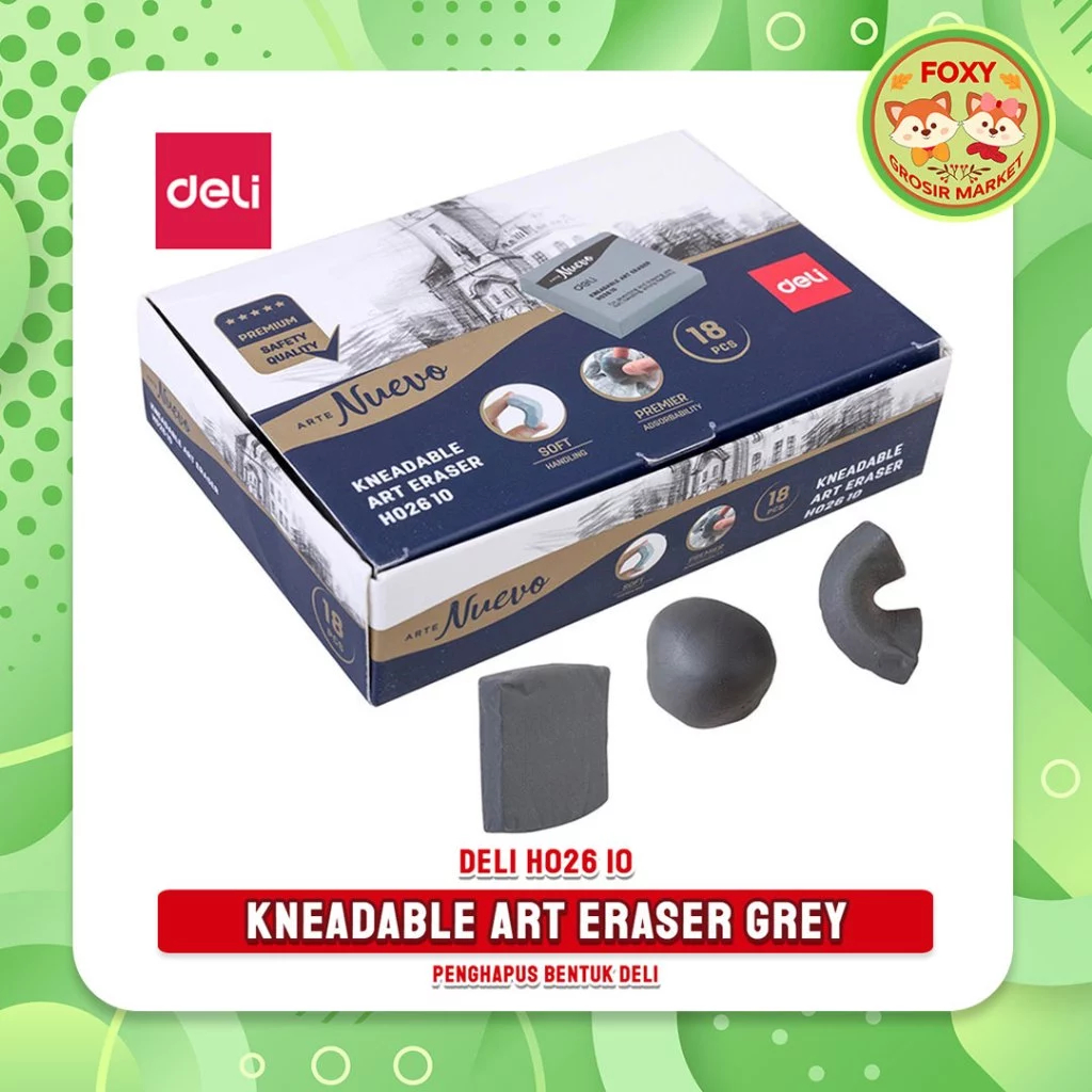 

(LIVE) (BOX) Penghapus Lentur Mudah Dibentuk / Art Kneadable Eraser Grey DELI H026 10 Arte Nuevo 18 pcs