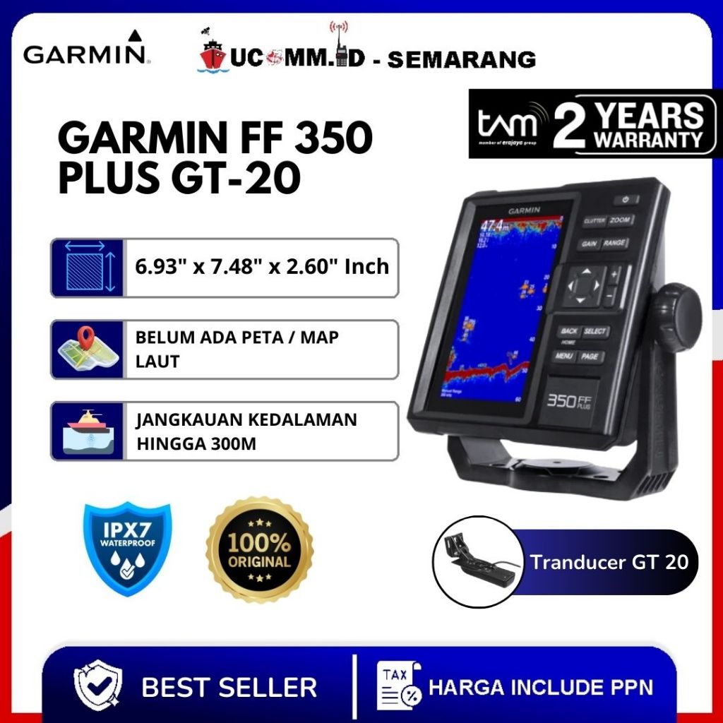 GARMIN Fish Finder 350Plus FF 350 Plus Fishfinder 350 Sonar Ikan GT20 Original Garansi Resmi TAM