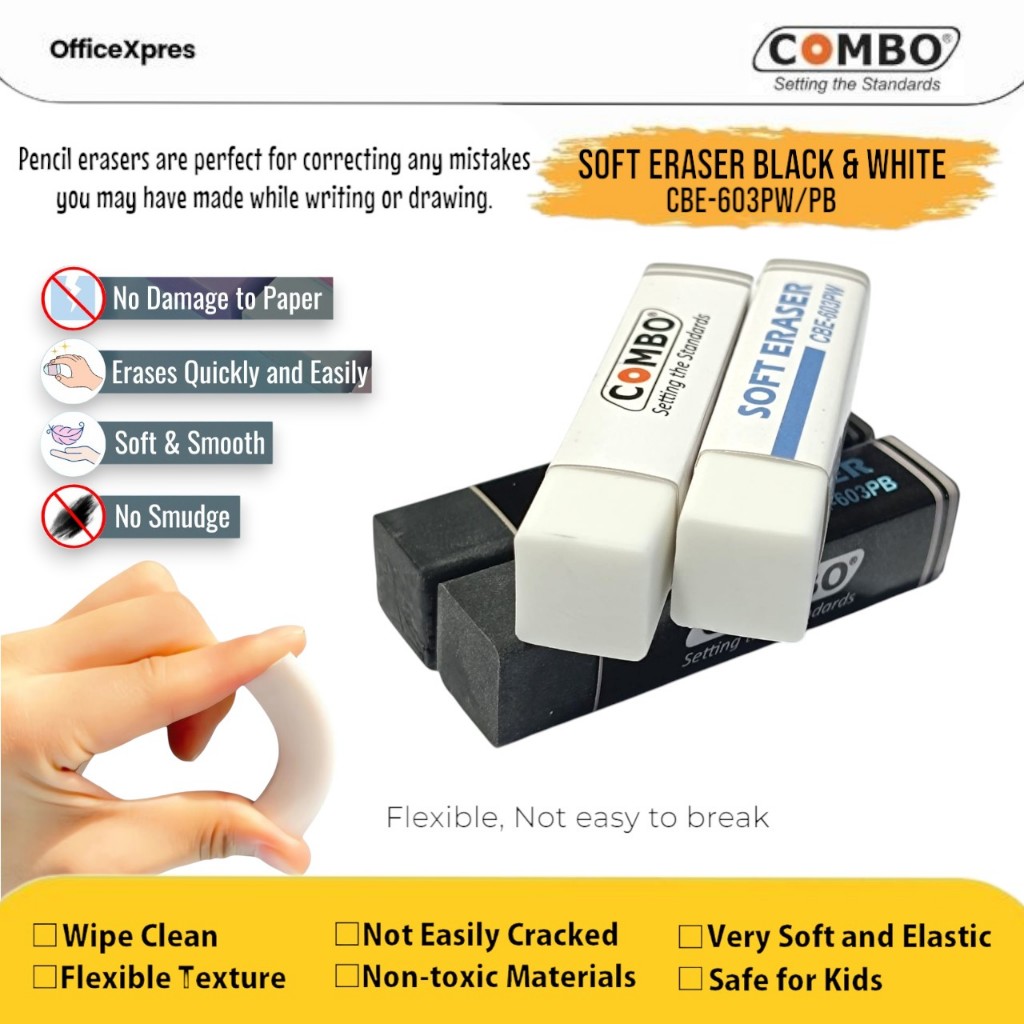 

Soft Eraser CBE-603 / Pencil Eraser Persegi Panjang / Penghapus Pensil Hitam , Putih / Hapusan Pensil / Stip Karet