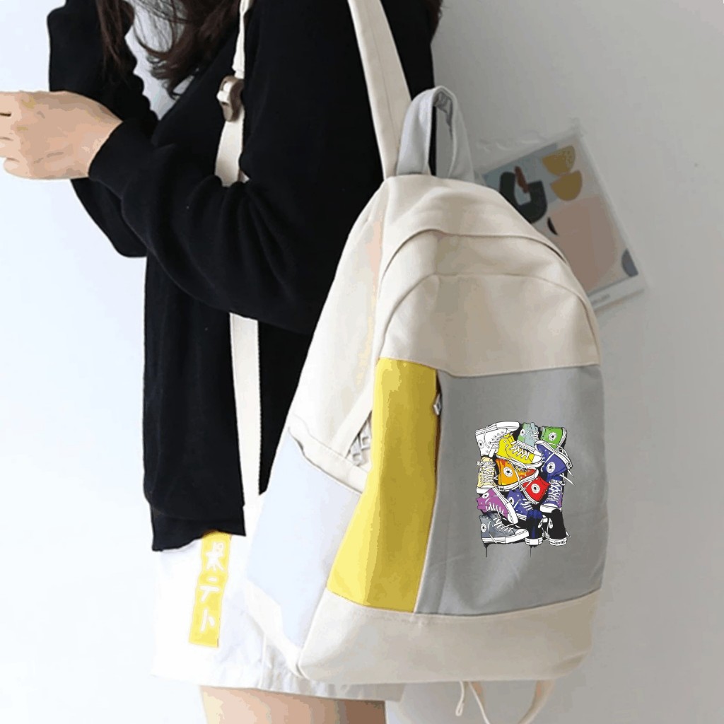 PVJ Tas Ransel Anak Perempuan yang Nyaman dan Bergaya Gambar Sepatu All Star