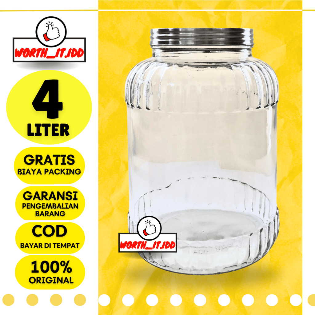 TOPLES KACA TUTUP STAINLESS STEEL KEDAP UDARA 4 L TEMPAT PENYIMPANAN MAKANAN TOPLES BOTOL JAR KACA J