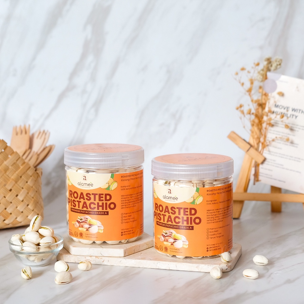 

ALAMEE Kacang Pistachio Roasted Pistacio 250gr Panggang Fustuk Organic Dalam Cangkang Renyah