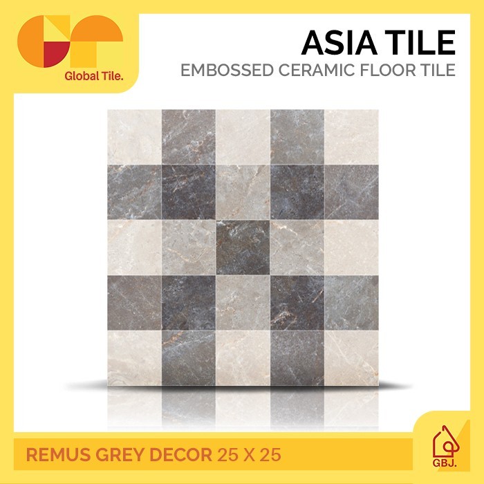 KERAMIK ASIA TILE 25 X 25 REMUS GREY DECOR / KERAMIK LANTAI KAMAR MANDI TERAS HIAS KASAR
