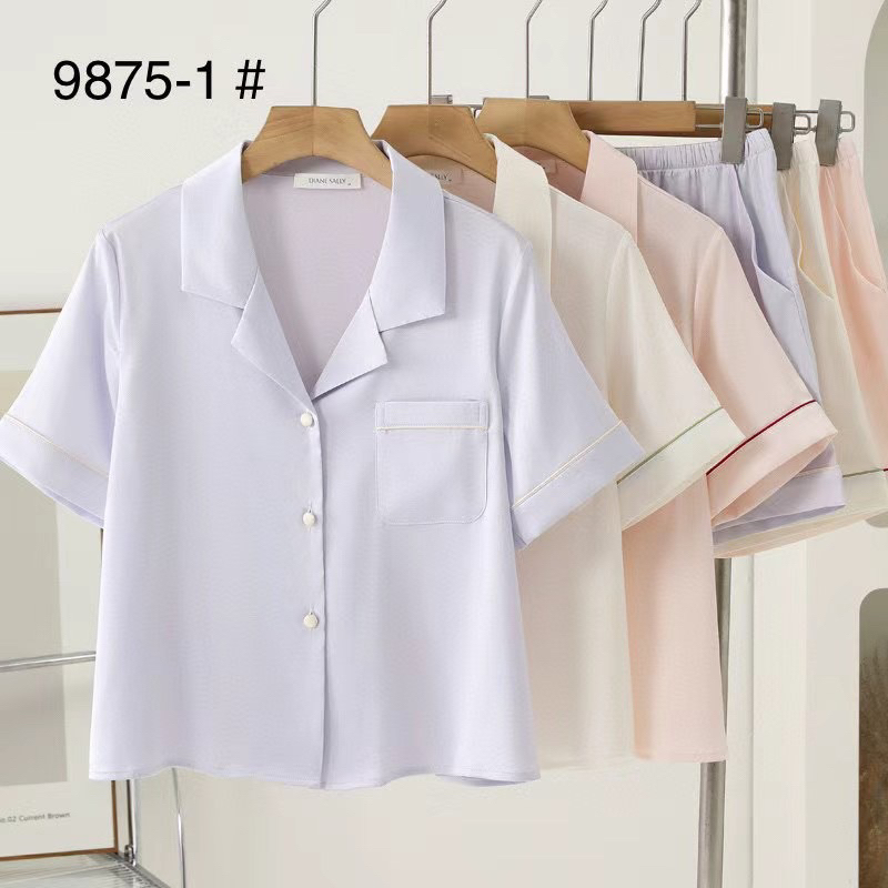 Diane Sally Pajamas Short Wanita Satin Silk Bordir / Piyama Set Wanita Lengan Pendek Celana Pendek B