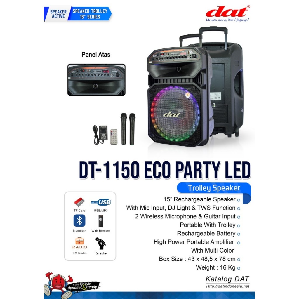 Speaker Portable DAT DT 1150 Eco Party 15 inchi