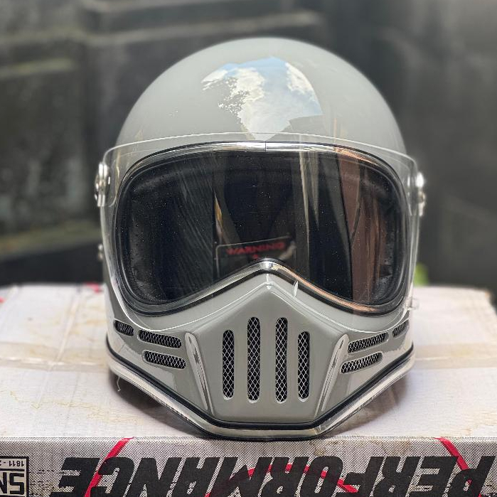 Helm Cakil Custom Grey Materia + Kaca Visor